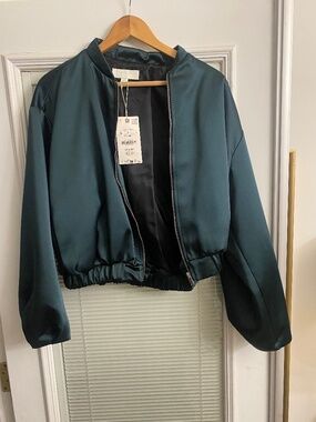 Zara Green Satin Bomber Jacket